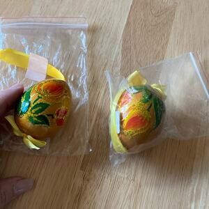 Hand painted wooden egg shaped ornaments